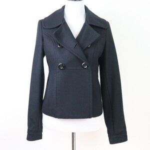 Anthropologie Tulle Size S Double Breasted Pea Coat Jacket Black Wool Blend
